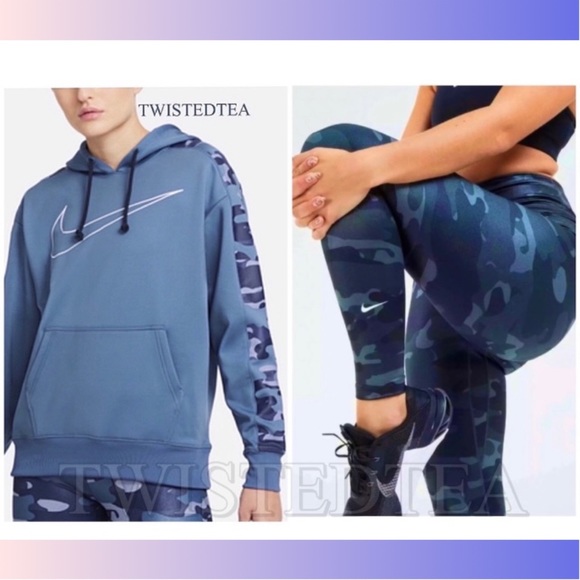 Nike Pants - NWT 2 pc L hoodie sweatshirt swoosh Nike one legging camouflage camo blue bumdle